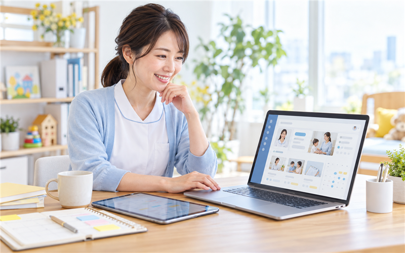 オンラインで自身のサービスを管理する女性の専門職